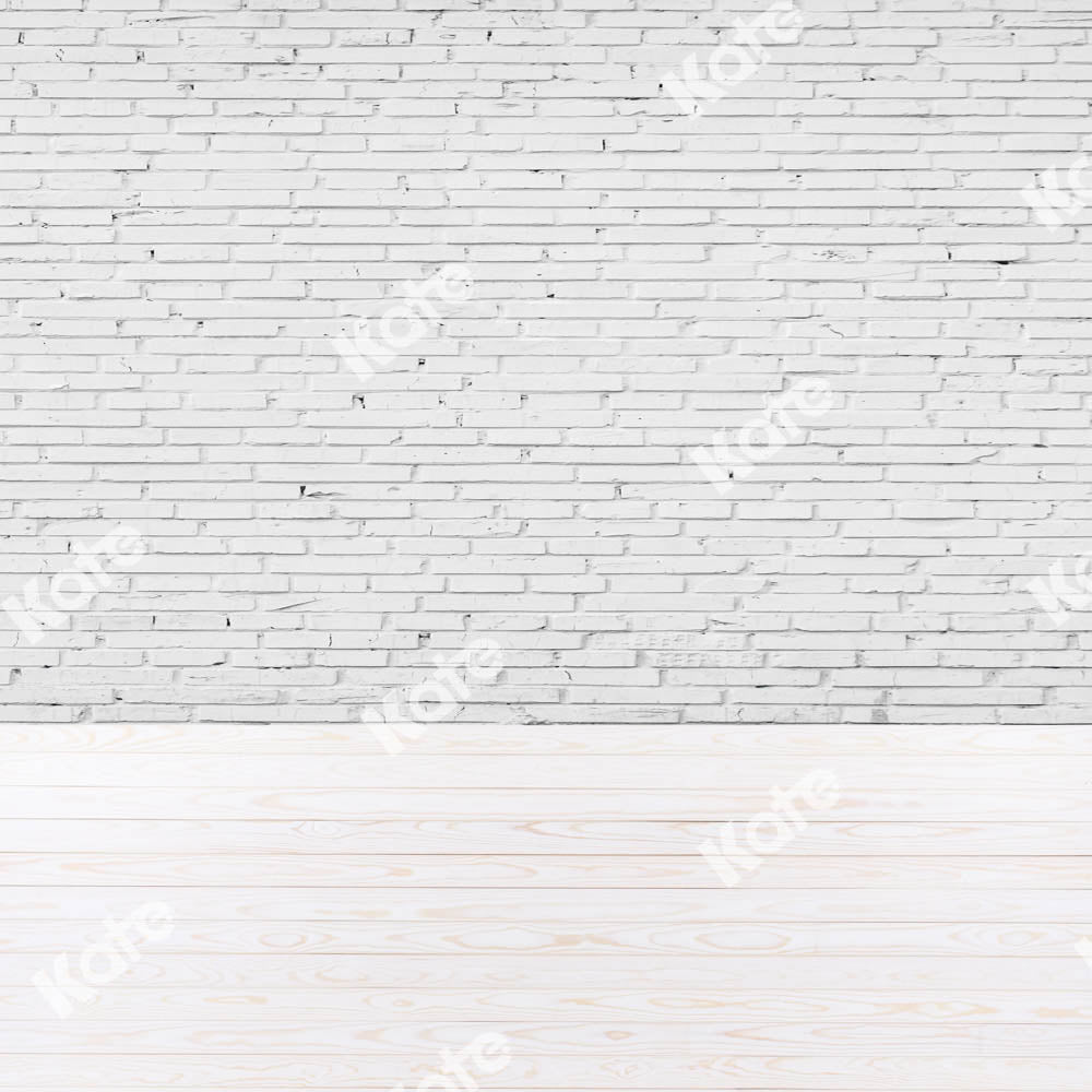 Kate White Brick Wall Backdrop Wood Grain Stitching Designed by Chain Photography