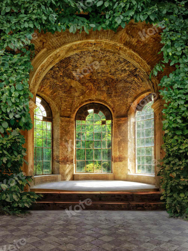 Kate Summer Window Backdrop Architecture Green Plants Designed by Chain Photography