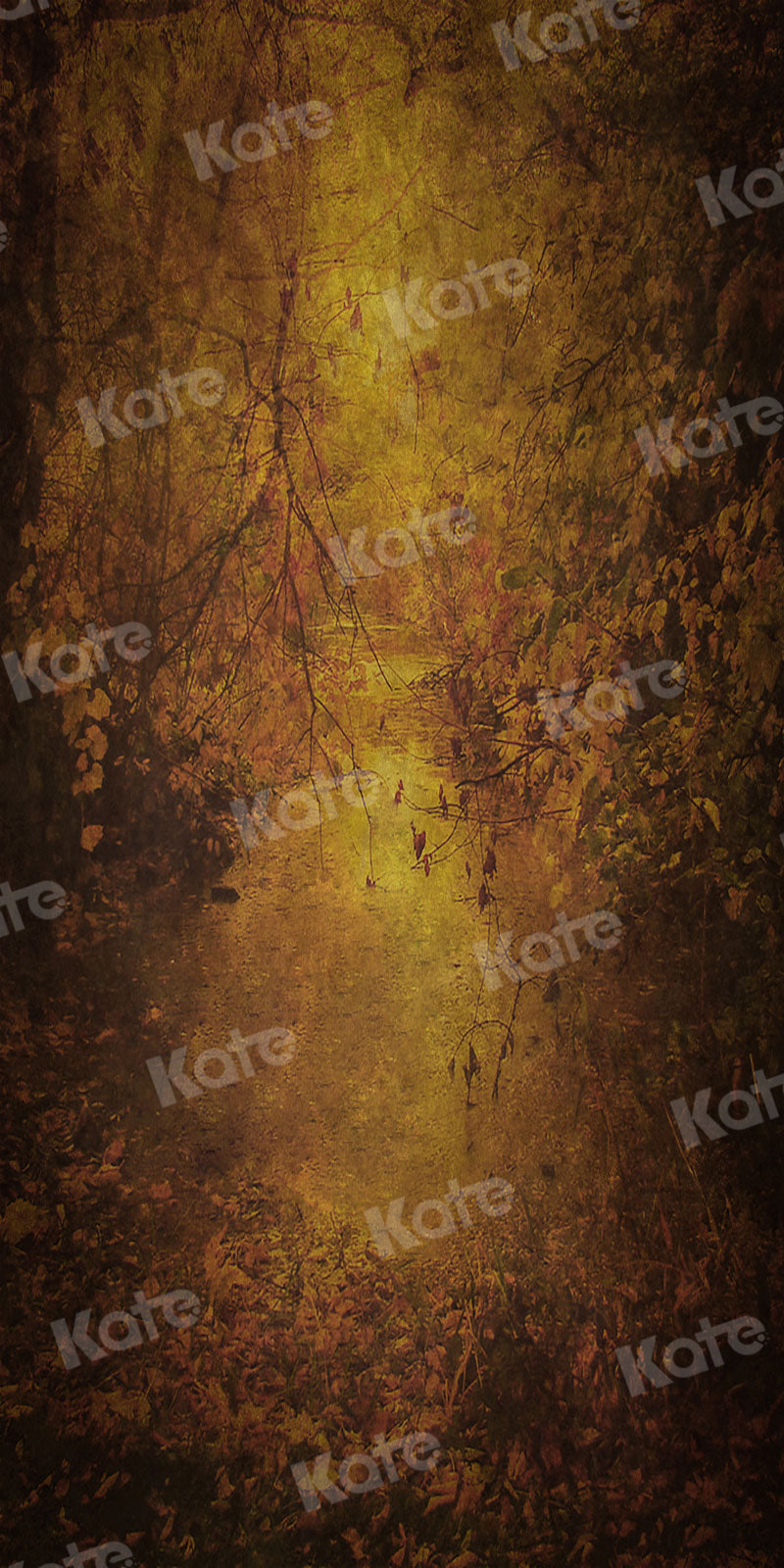 Kate Sweep Autumn Backdrop Gold Leaves Lake Oil Paingting Sunset for Photography