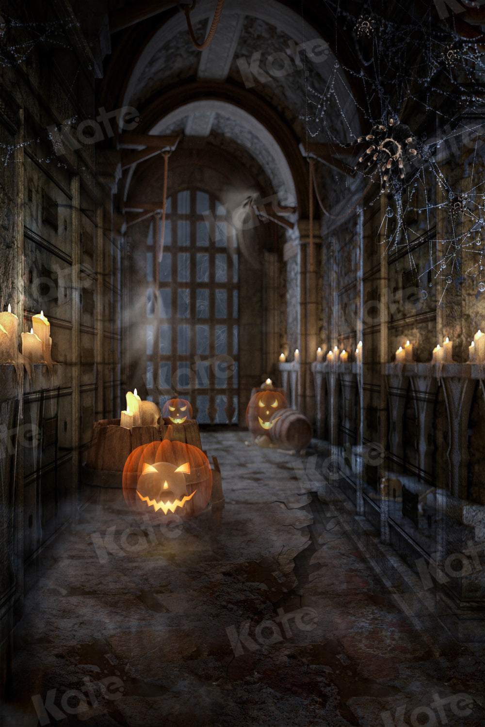 Kate Halloween Atmosphere Backdrop Pumpkin Spider Web for Photography - Kate Backdrop AU