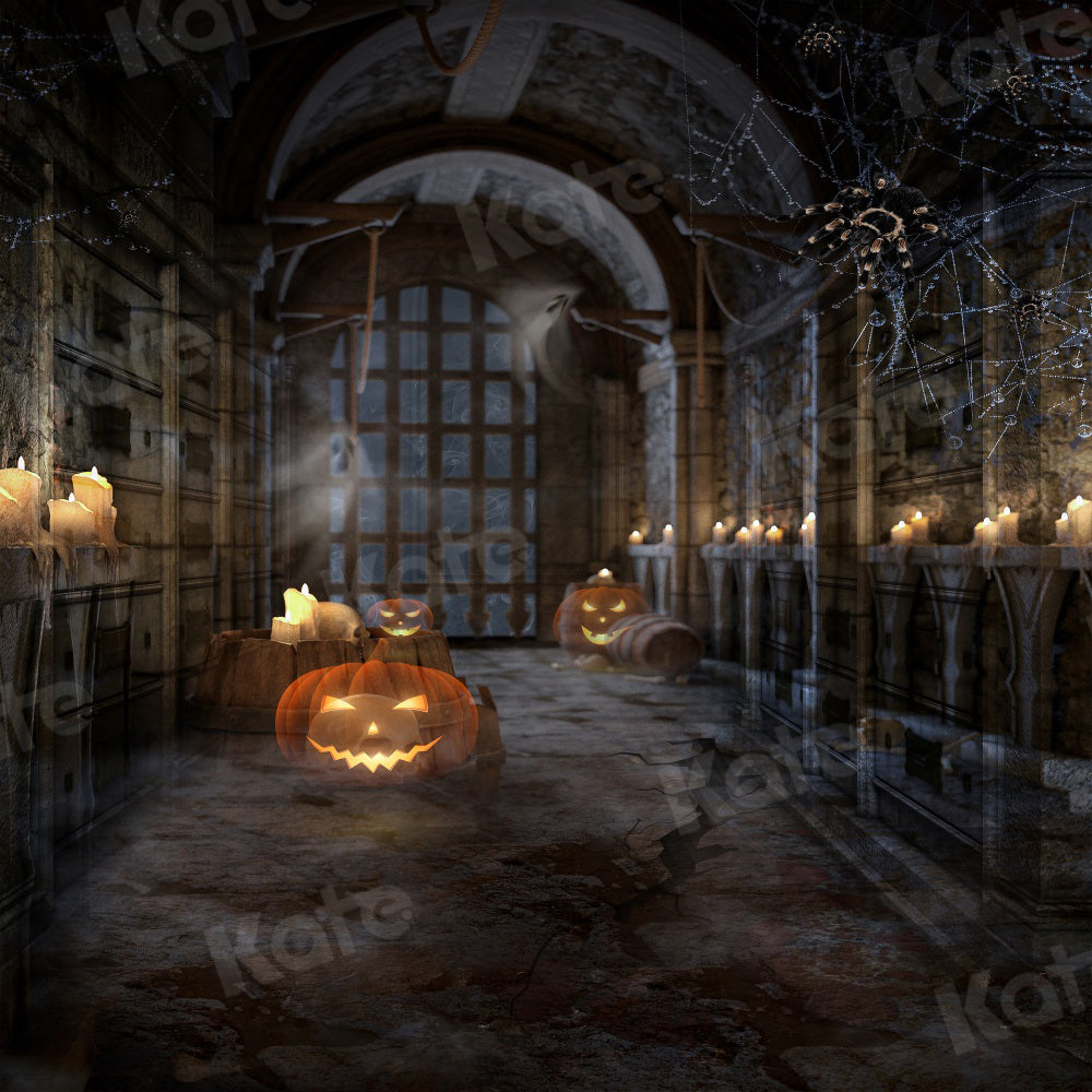 Kate Halloween Atmosphere Backdrop Pumpkin Spider Web for Photography - Kate Backdrop AU