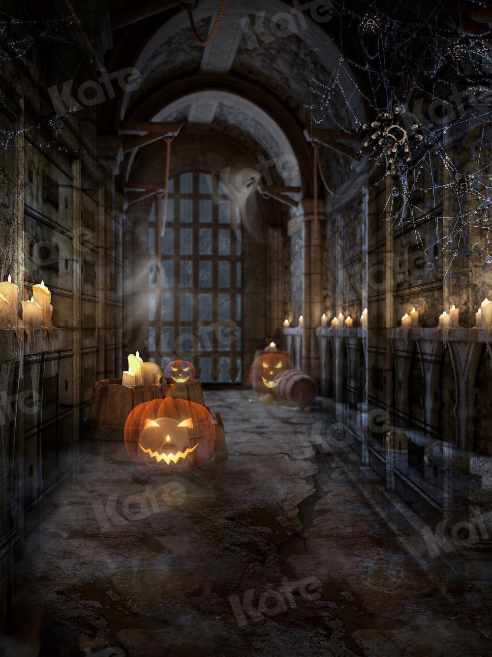Kate Halloween Atmosphere Backdrop Pumpkin Spider Web for Photography - Kate Backdrop AU
