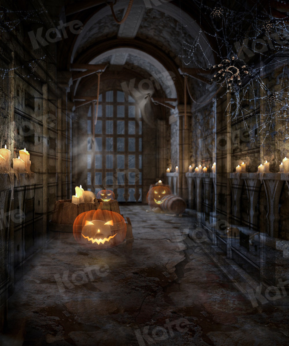 Kate Halloween Atmosphere Backdrop Pumpkin Spider Web for Photography - Kate Backdrop AU