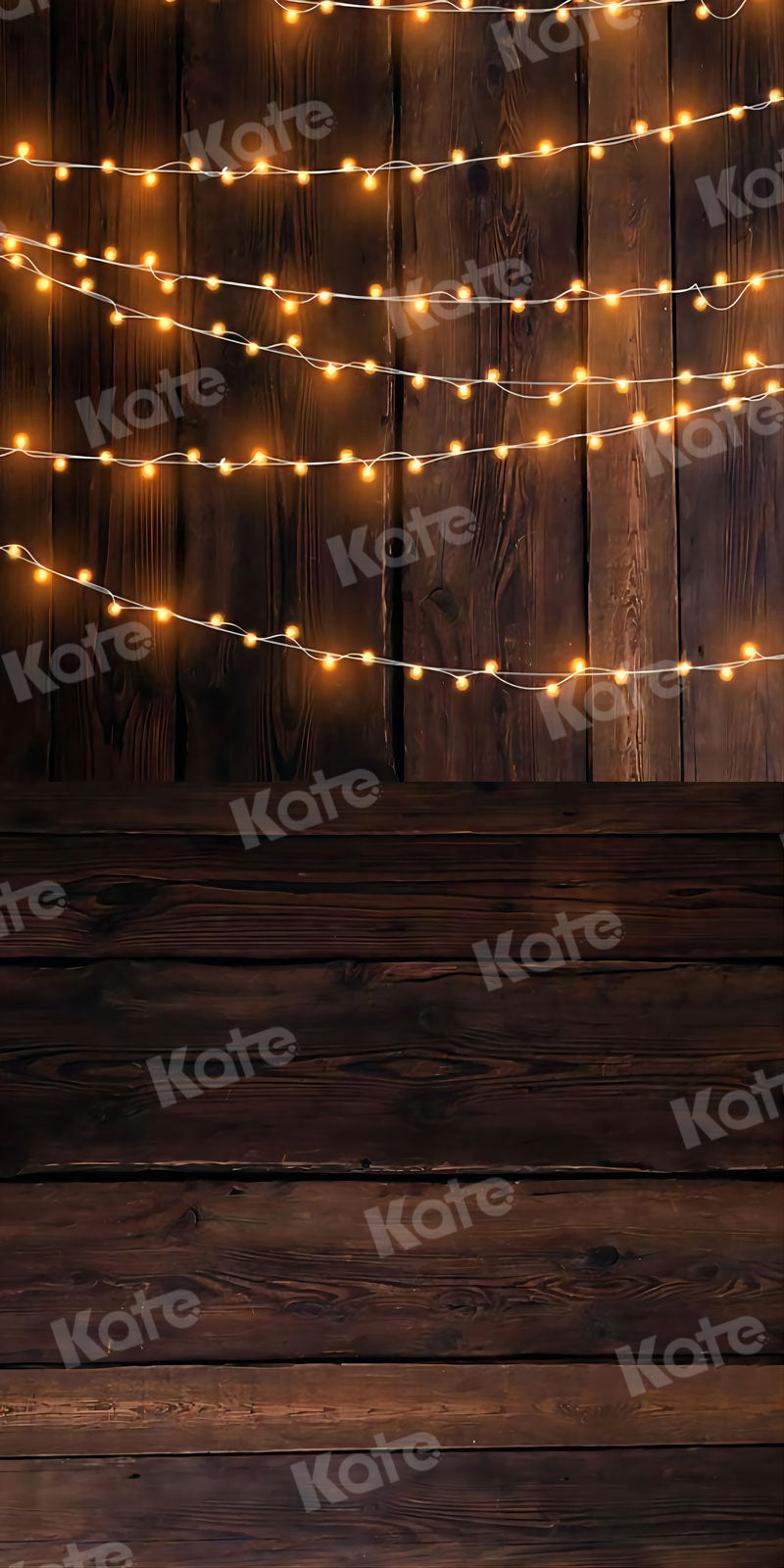 Kate Sweep Backdrop Wood Texture String Lights for Photography