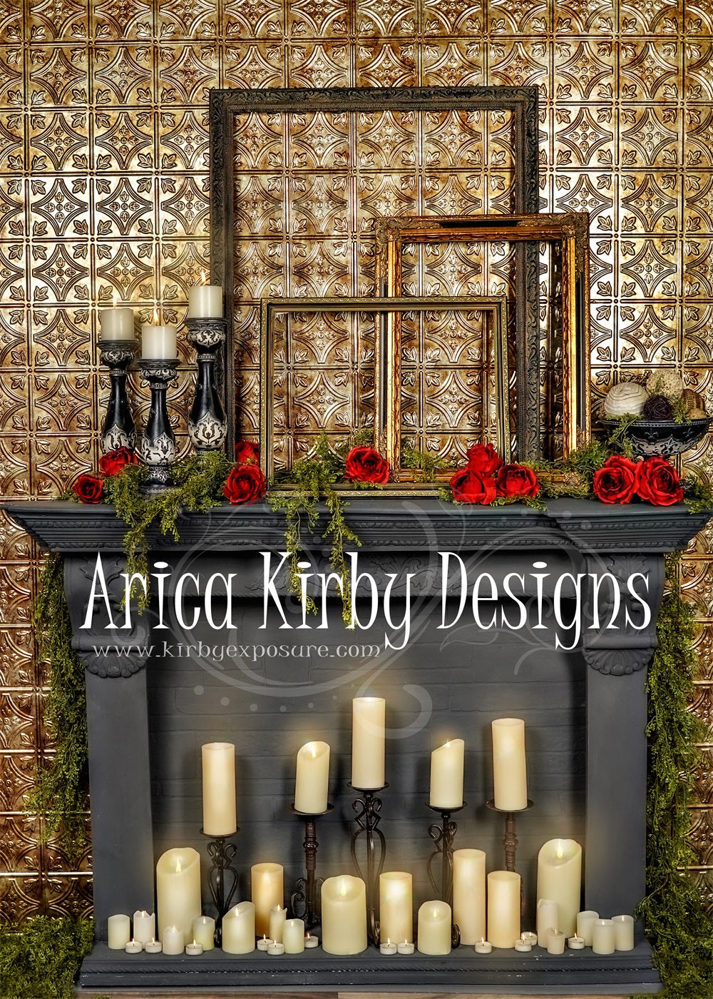 Kate Boudie Fireplace Backdrop Golden designed by Arica Kirby