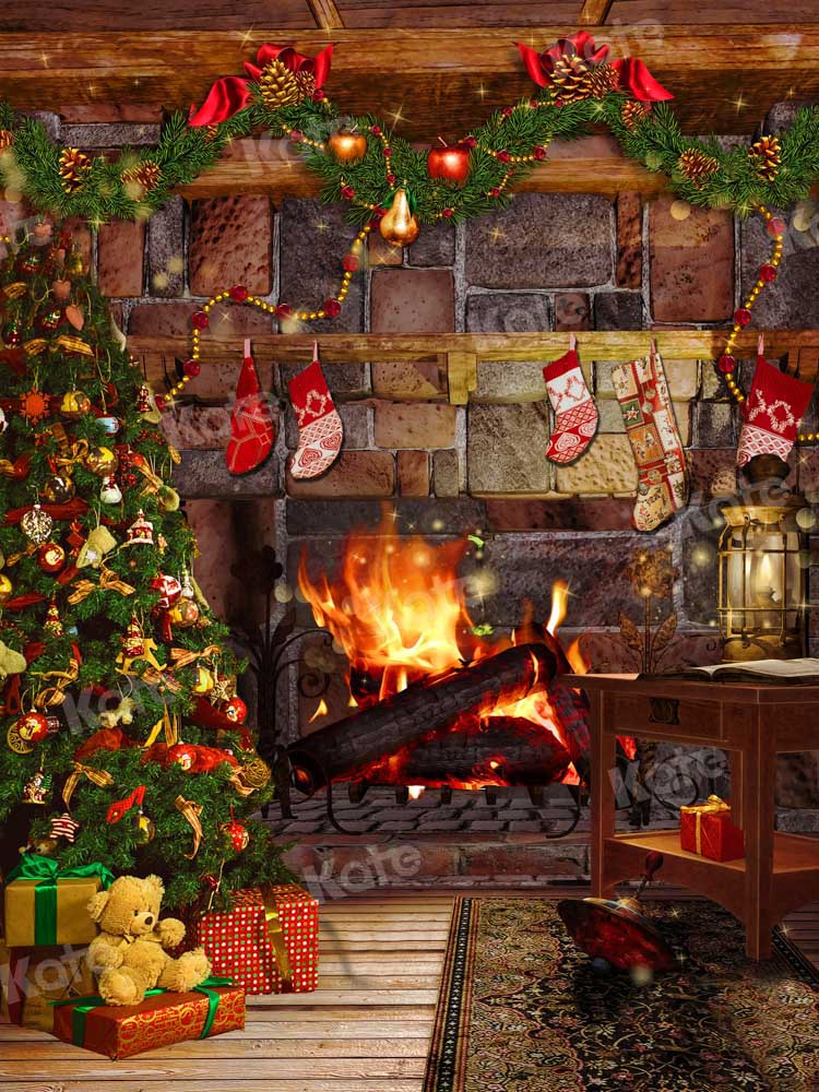 Kate Christmas Tree Fireplace Backdrop Fire Designed by Chain Photography