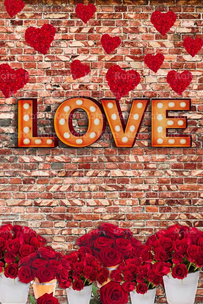 Kate Valentine's Day Backdrop Brick Wall Roses Designed by Chain Photography