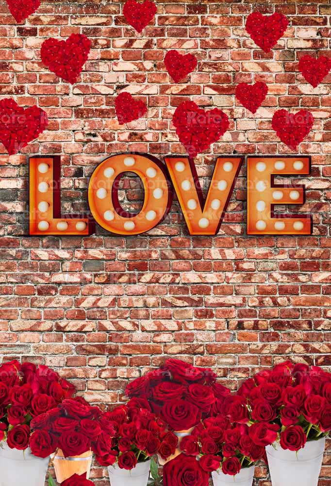 Kate Valentine's Day Backdrop Brick Wall Roses Designed by Chain Photography