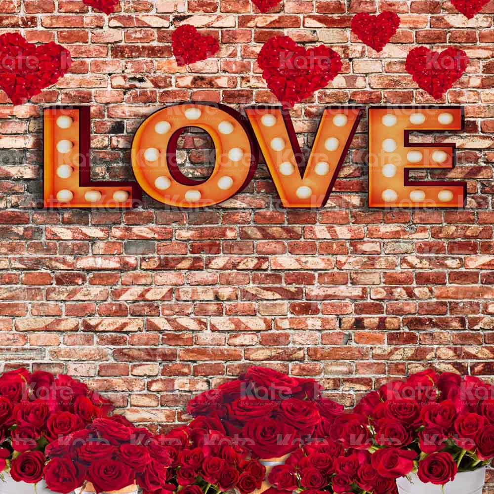 Kate Valentine's Day Backdrop Brick Wall Roses Designed by Chain Photography