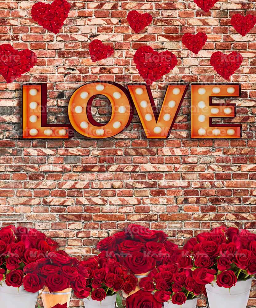 Kate Valentine's Day Backdrop Brick Wall Roses Designed by Chain Photography
