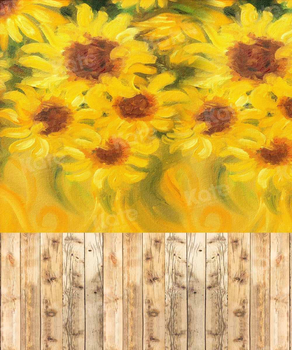 Kate Autumn Sunflower Wood Floor Backdrop for Photography - Kate Backdrop AU