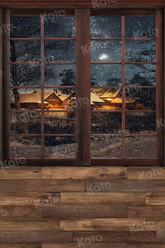 Kate Winter Snowy Night Backdrop Window Wood Splicing for Photography - Kate Backdrop AU