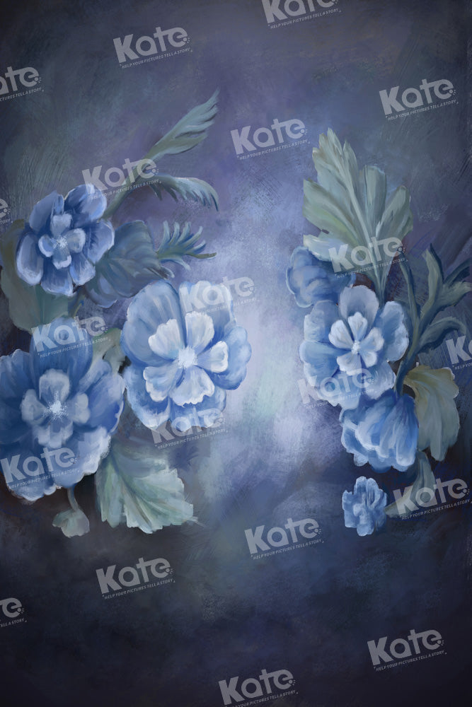 Kate Blue Flowers Hand Painted Backdrop Fine Art Designed by GQ
