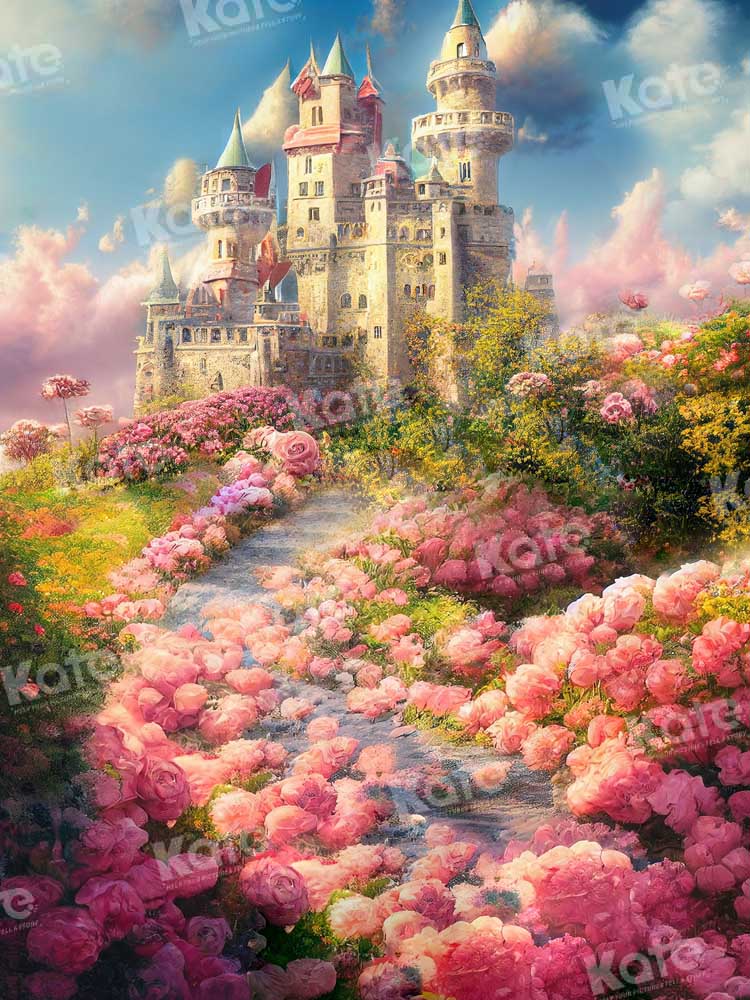 Kate Dream Castle Garden Backdrop Fairy Tale World Flower Spring Designed by Chain Photography