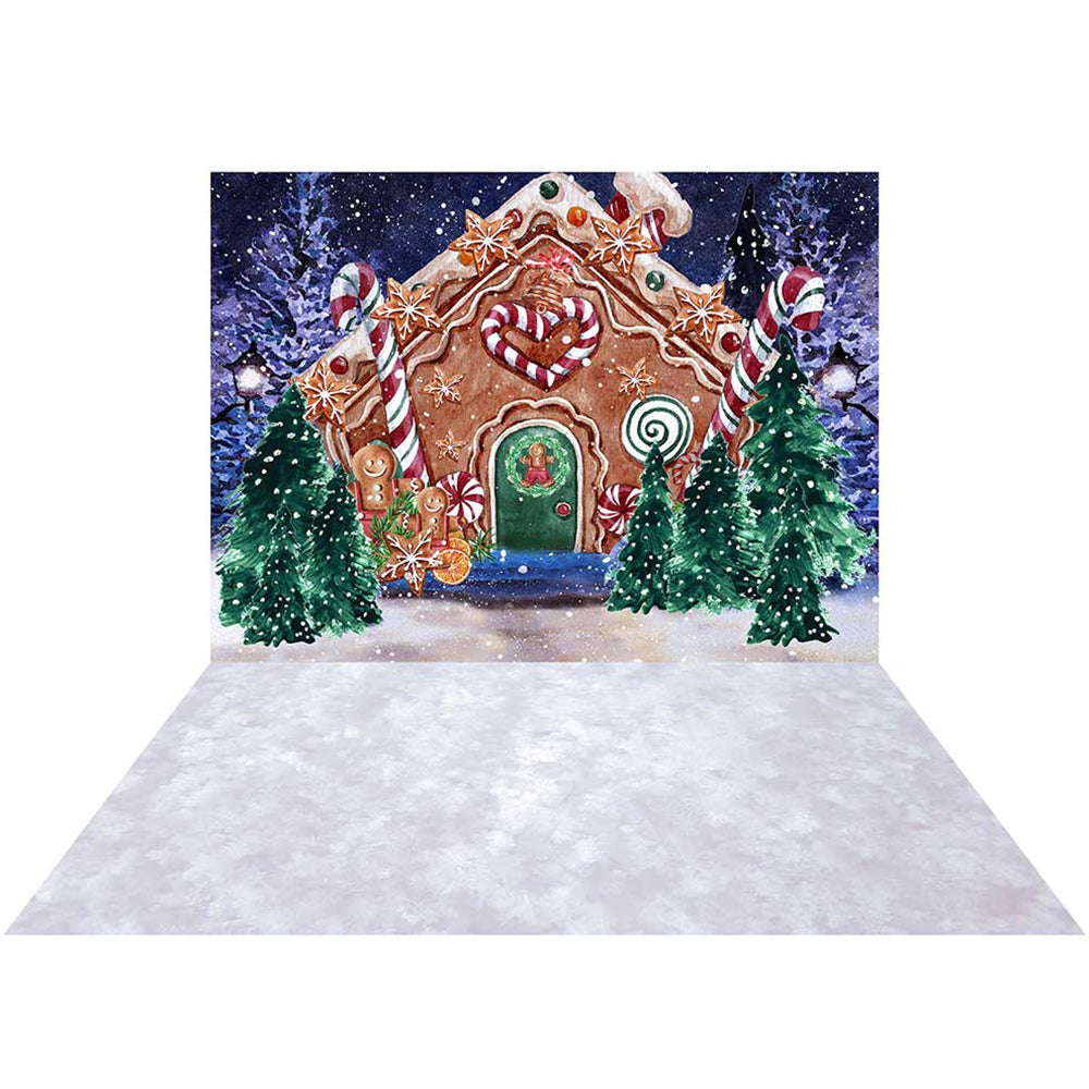 Kate Christmas Hot Cocoa Backdrop+Winter Snowy Rubber Floor Mat