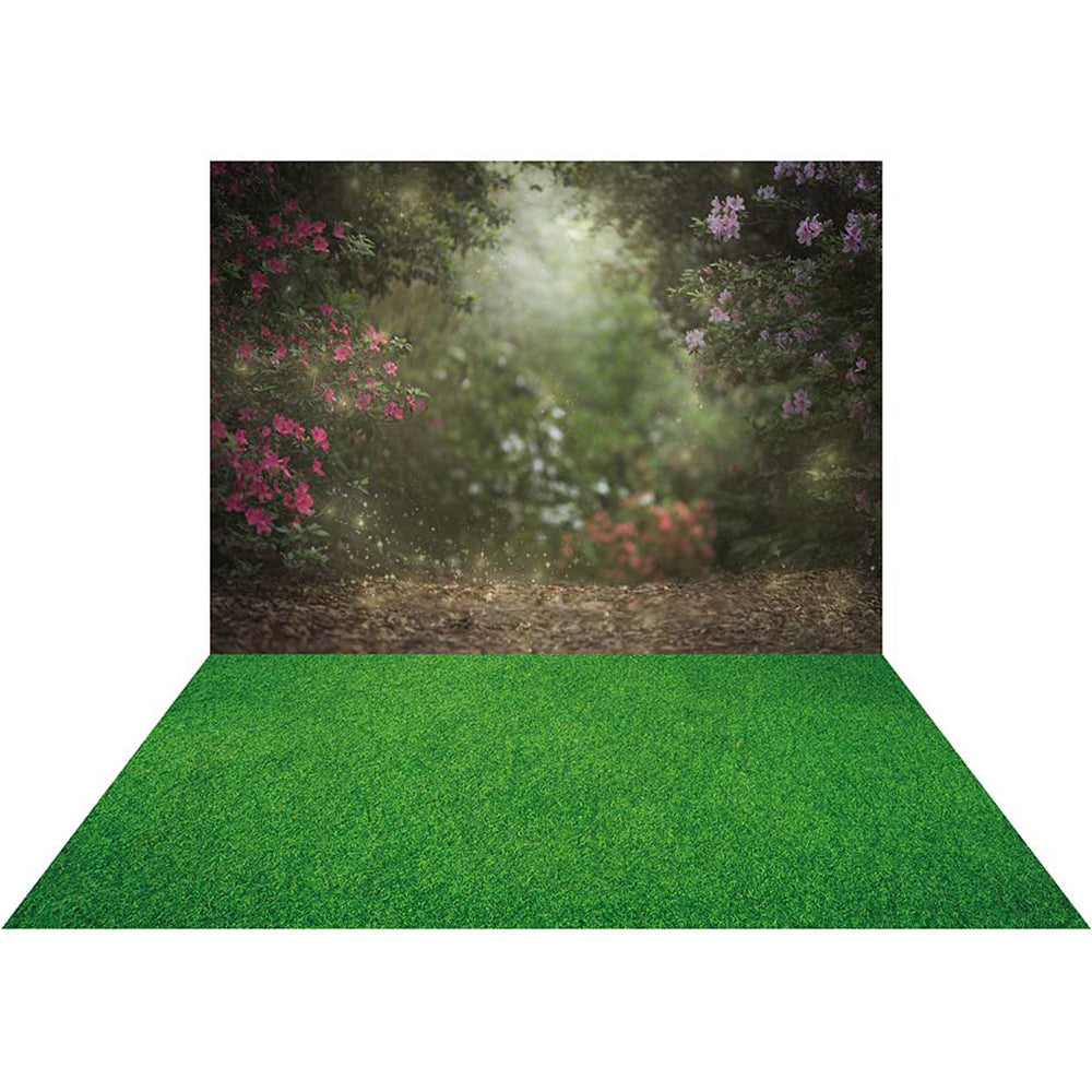 Kate Florals Garden Fairy spring Backdrop+Green Grass Rubber Floor Mat