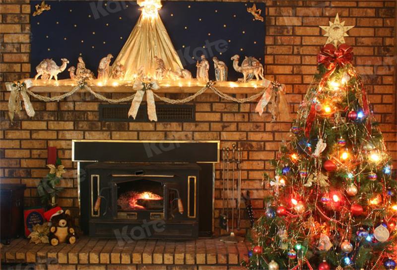 Kate Christmas Fireplace Room Backdrop for Photography - Kate Backdrop AU