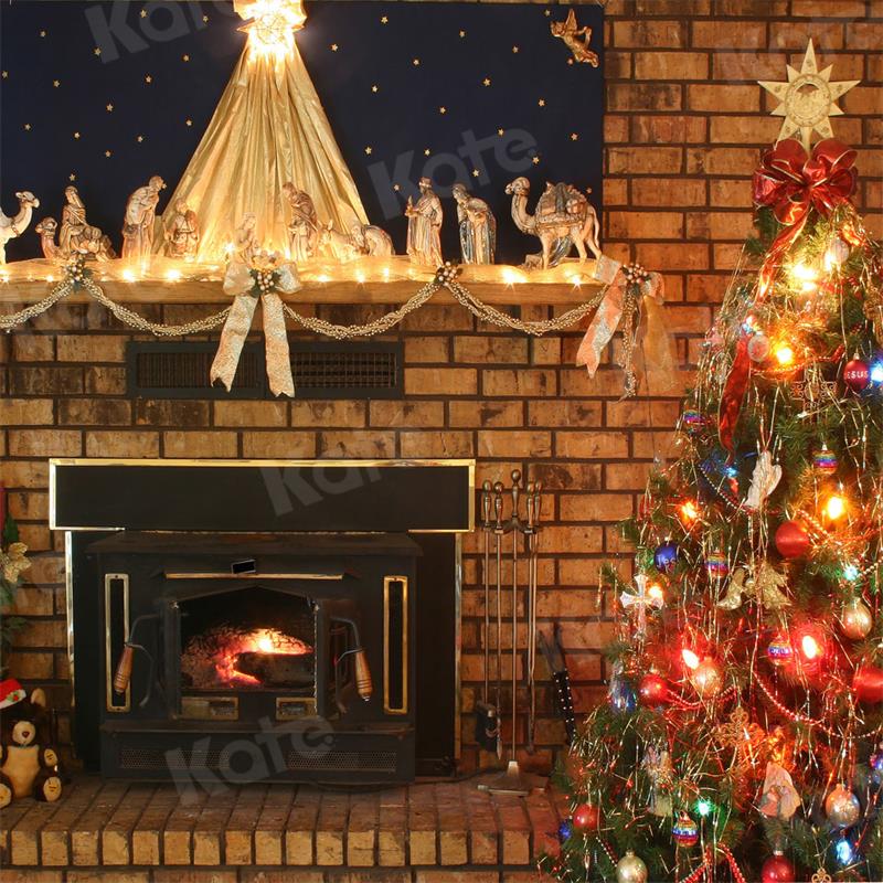 Kate Christmas Fireplace Room Backdrop for Photography - Kate Backdrop AU