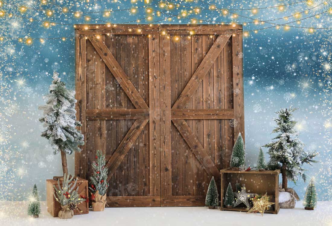 Kate Christmas Winter Snowy Barn Door Backdrop for Photography - Kate Backdrop AU