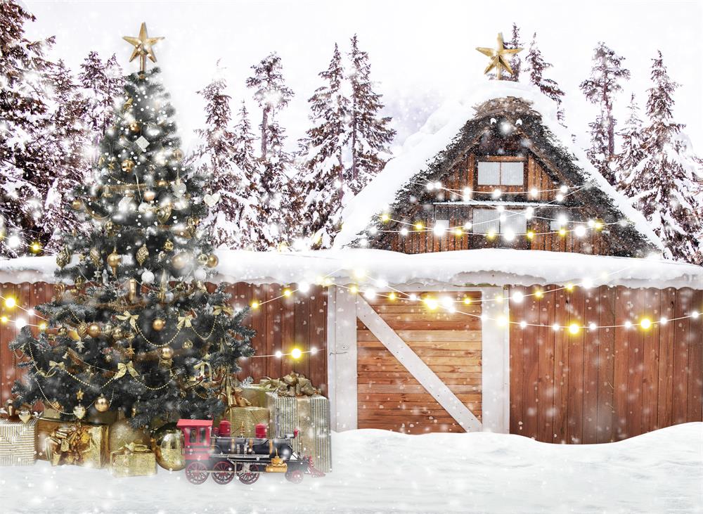 Kate Snowy Christmas House Backdrop for Photography - Kate Backdrop AU
