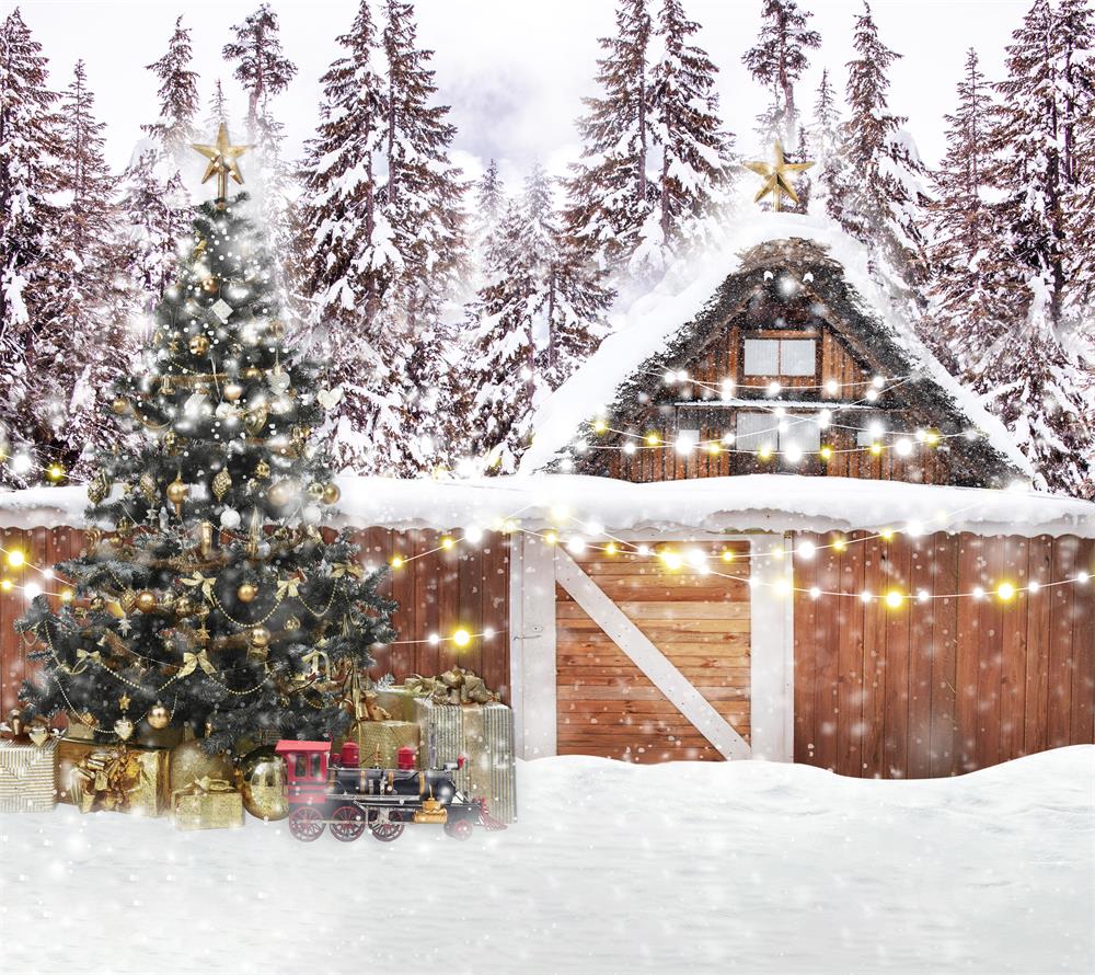 Kate Snowy Christmas House Backdrop for Photography - Kate Backdrop AU