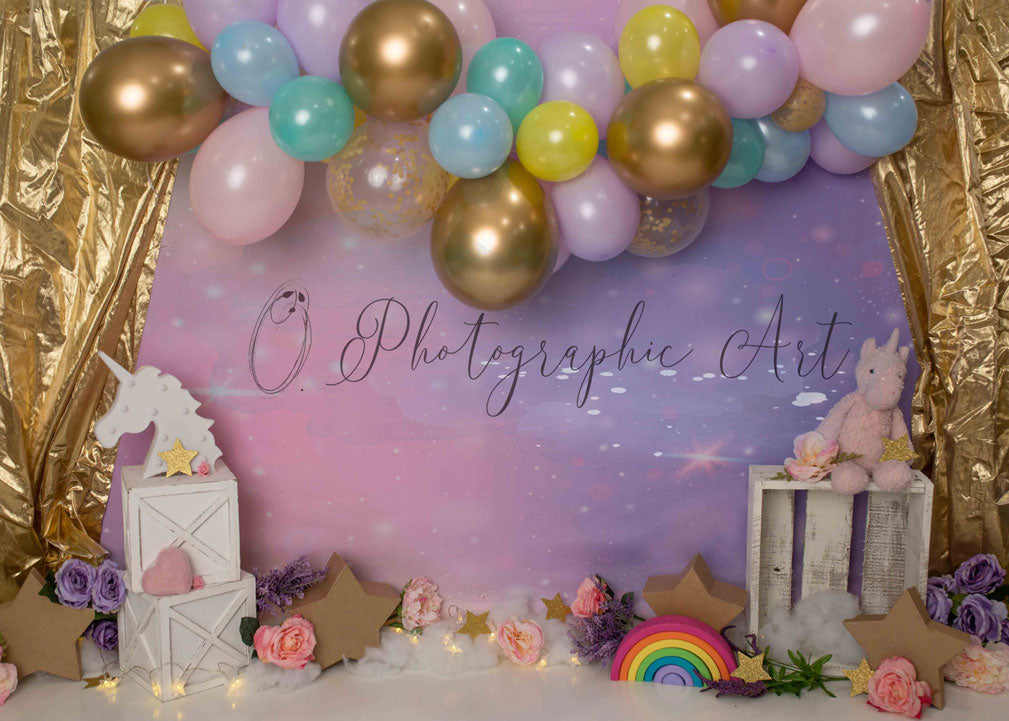 Kate Unicorn Birthday Party Cake Smash Backdrop for Photography Designed by Jenna Onyia