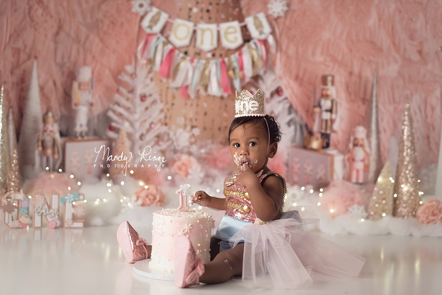 Kate Pink and Gold Nutcrackers Christmas Backdrop for Photography Designed By Mandy Ringe Photography - Kate Backdrop AU