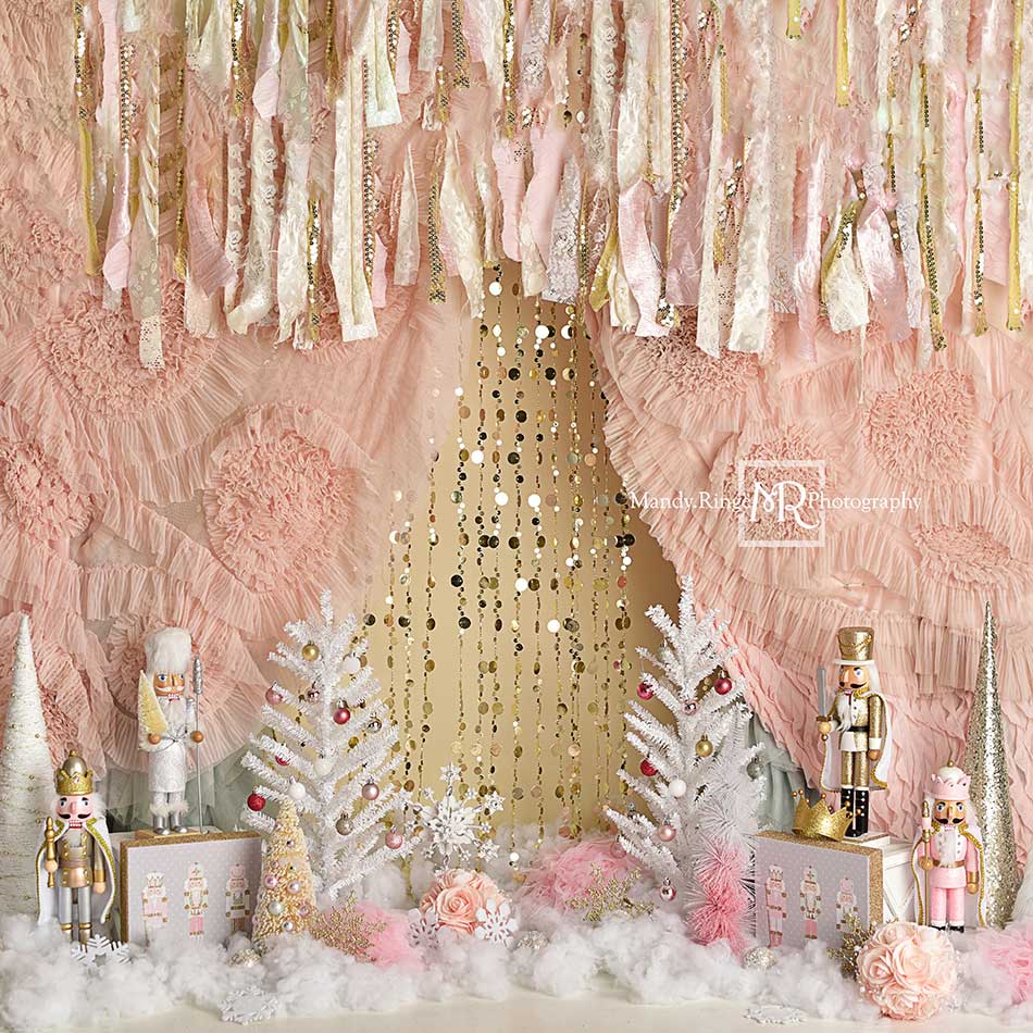 Kate Pink and Gold Nutcrackers Christmas Backdrop for Photography Designed By Mandy Ringe Photography - Kate Backdrop AU