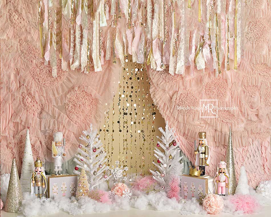 Kate Pink and Gold Nutcrackers Christmas Backdrop for Photography Designed By Mandy Ringe Photography - Kate Backdrop AU