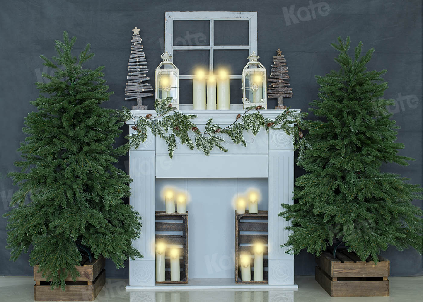 Kate Fireplace Candlelight Christmas Backdrop Designed by Emetselch