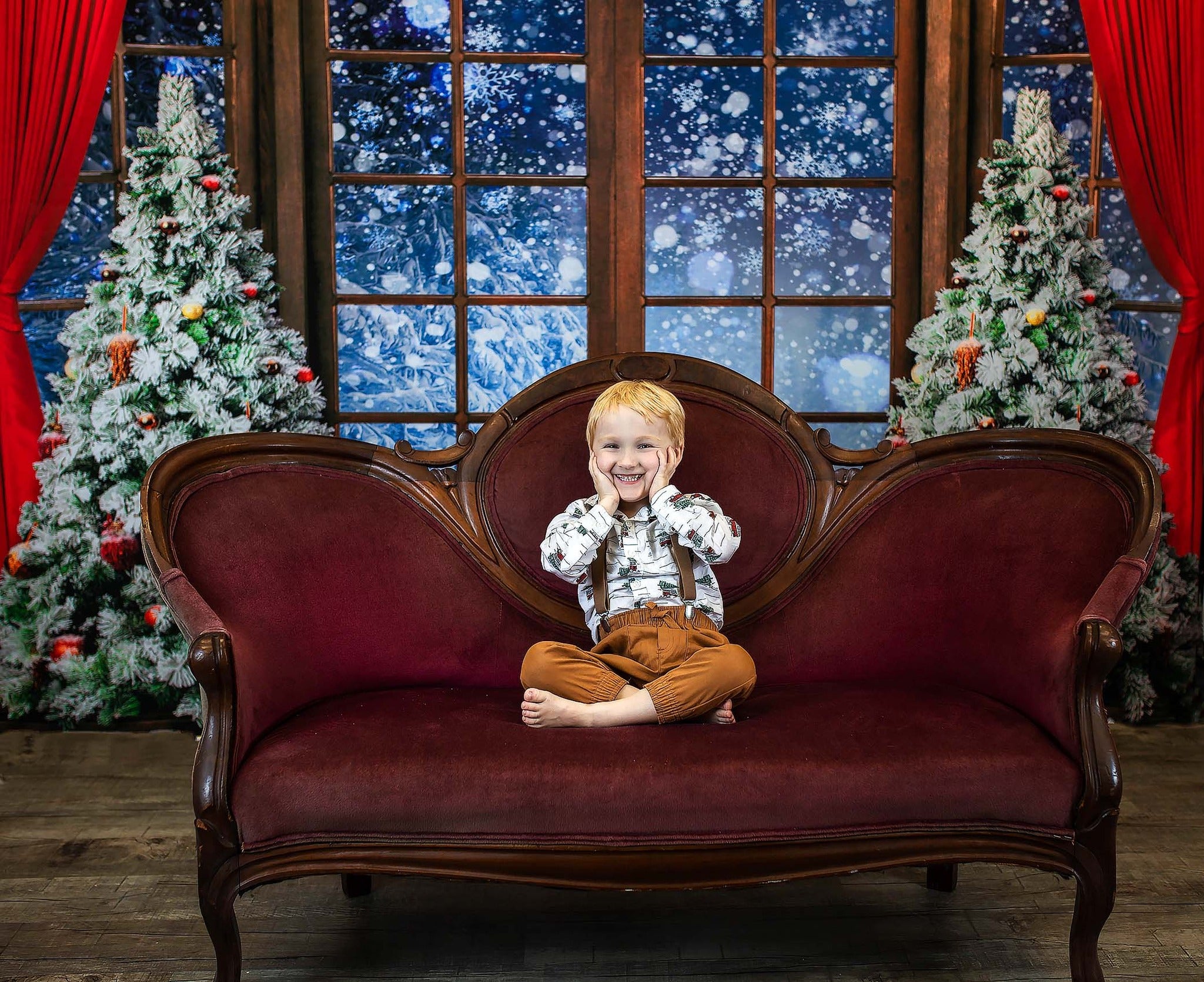 Kate Winter Snow Christmas Window Backdrop Designed by Chain Photography