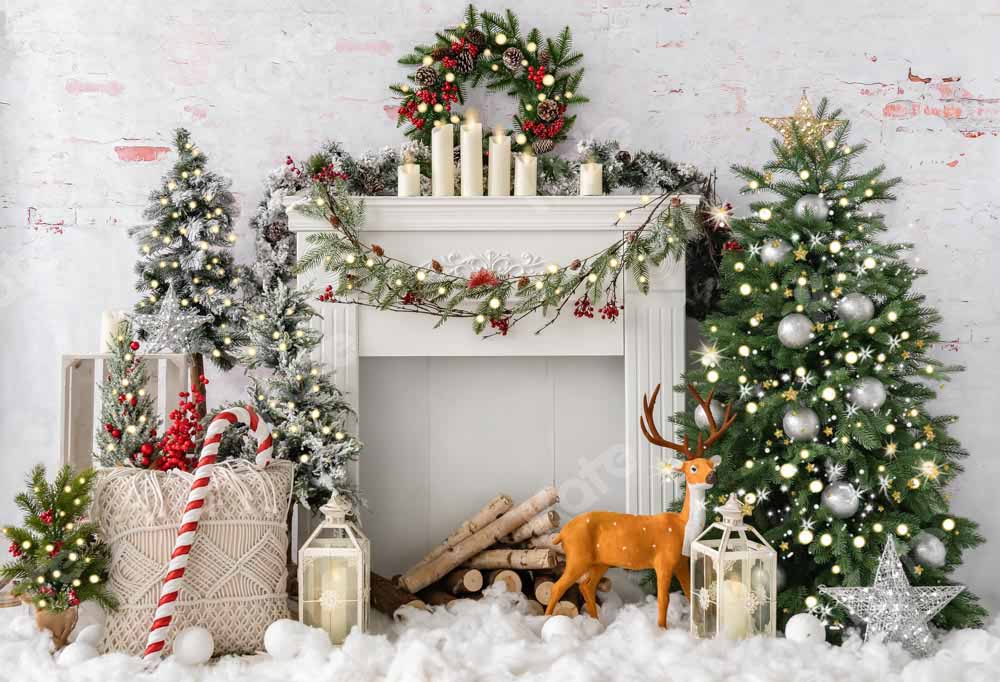 Kate Christmas Boho Fireplace Elk Backdrop Designed by Emetselch - Kate Backdrop AU
