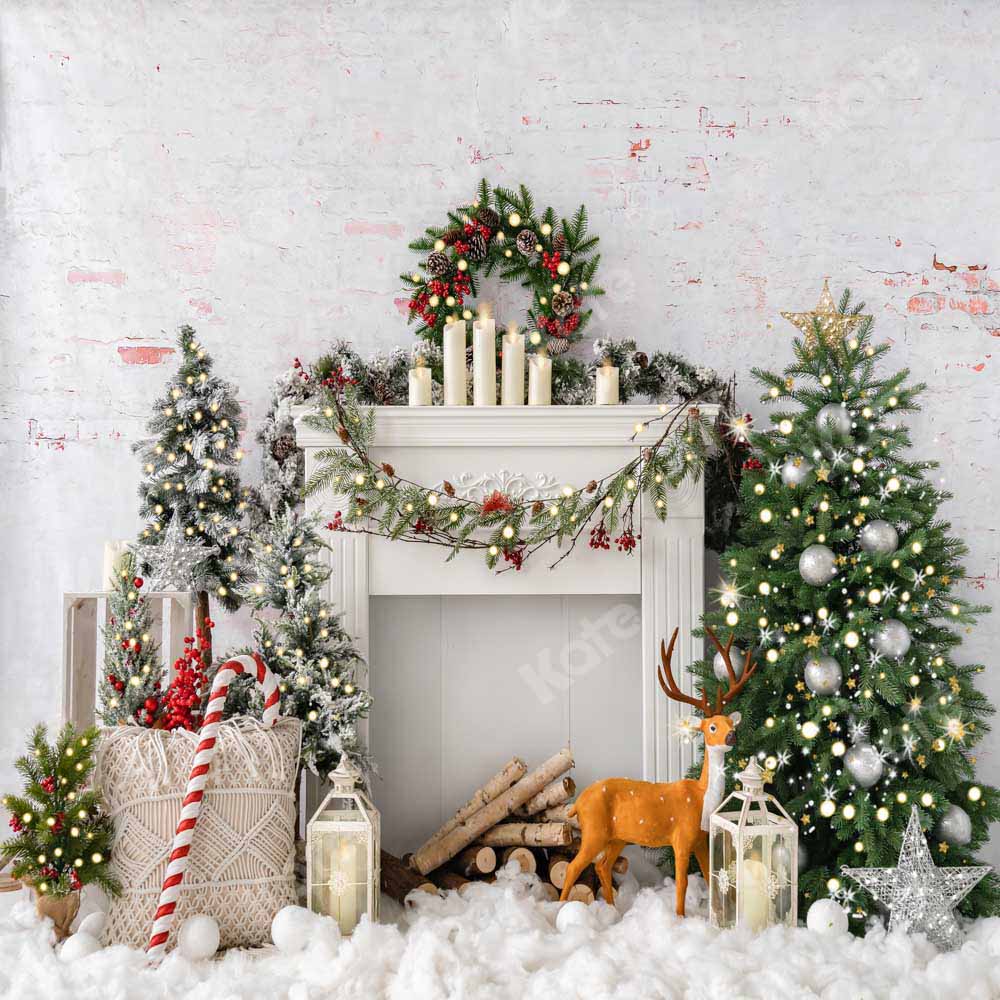 Kate Christmas Boho Fireplace Elk Backdrop Designed by Emetselch