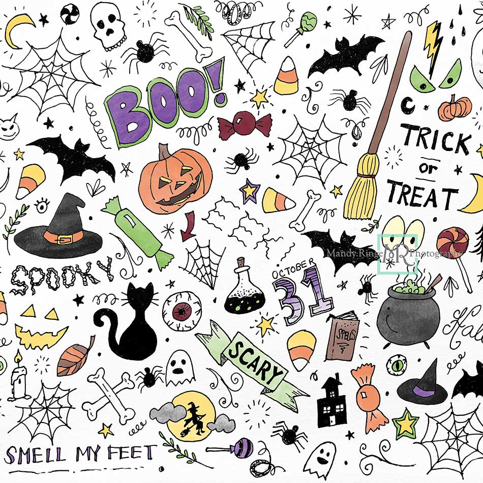 Kate Color Halloween Doodles Backdrop for Photography Designed By Mandy Ringe Photography - Kate Backdrop AU