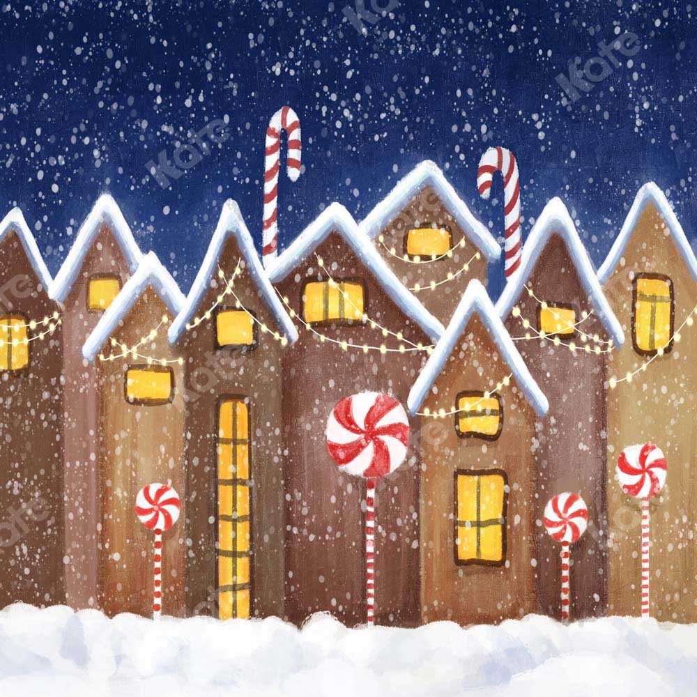 Kate Christmas Gingerbread House Winter Snow Backdrop Designed by GQ
