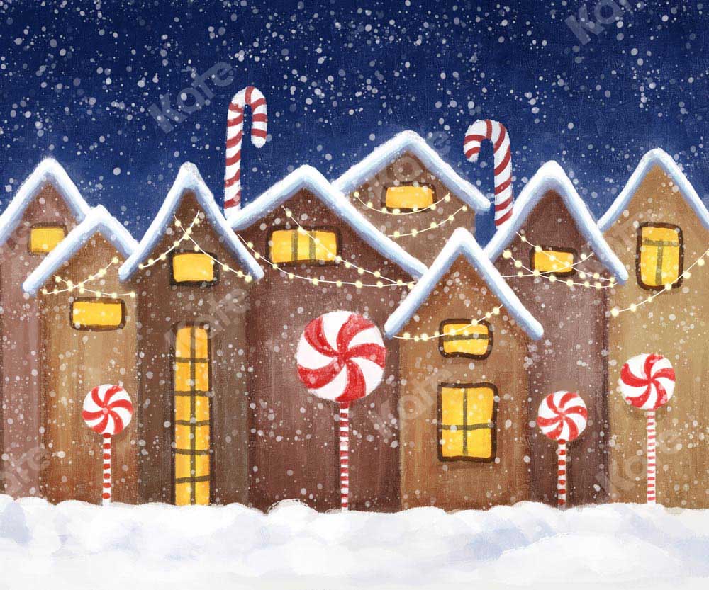 Kate Christmas Gingerbread House Winter Snow Backdrop Designed by GQ