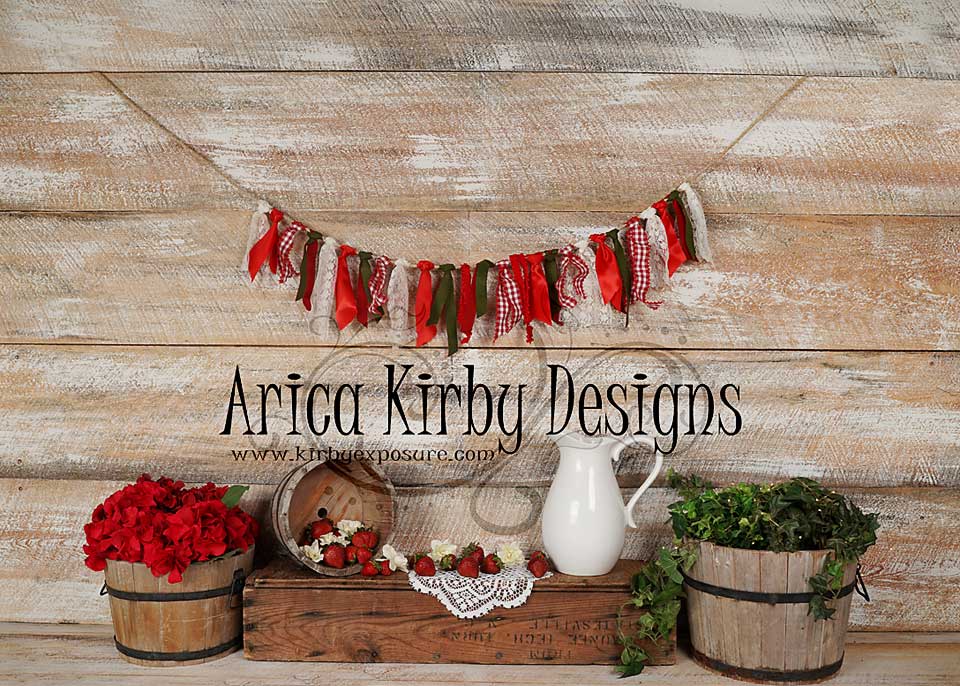 Kate 7x5ft Strawberry Wood Flower Backdrops Designed by Arica Kirby