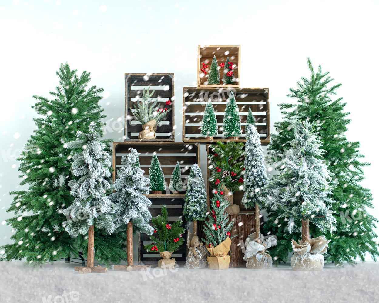 Kate Christmas Trees Snowy Backdrop Designed by Emetselch - Kate Backdrop AU