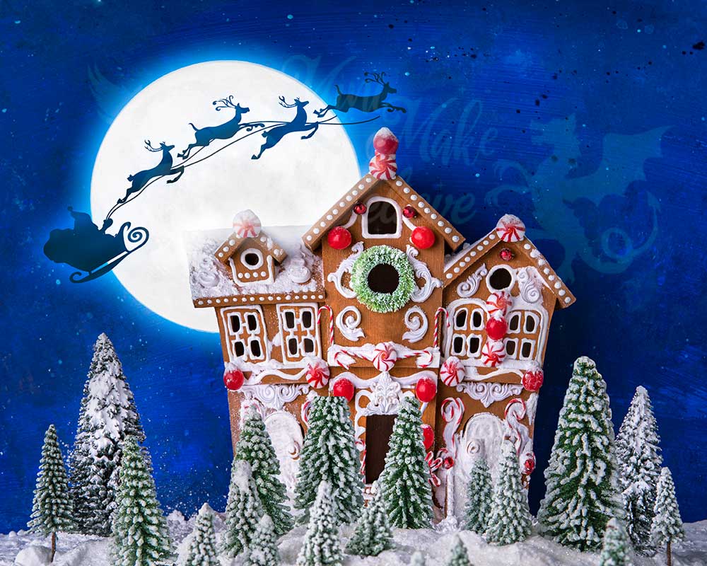 Kate Christmas Gingerbread House with Santa&Reindeers Backdrop Designed by Mini MakeBelieve
