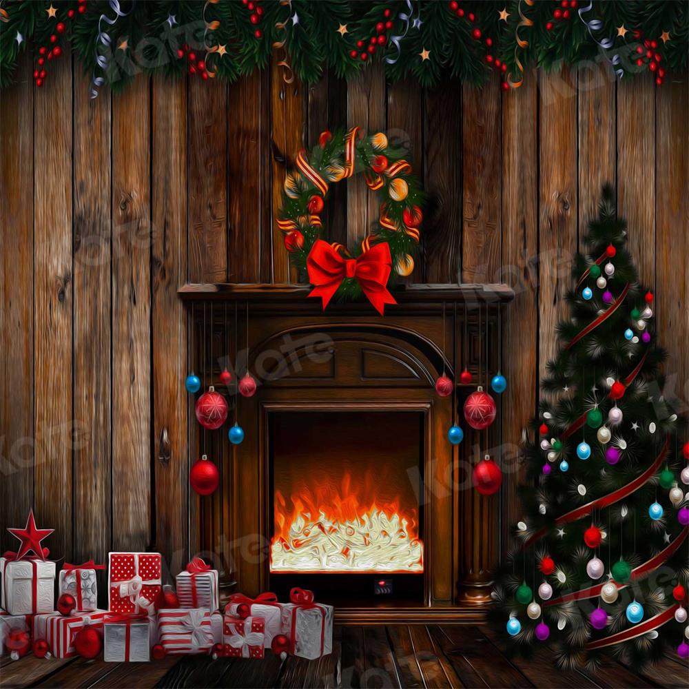 Kate Christmas Gifts Fireplace Wooden Backdrop for Photography