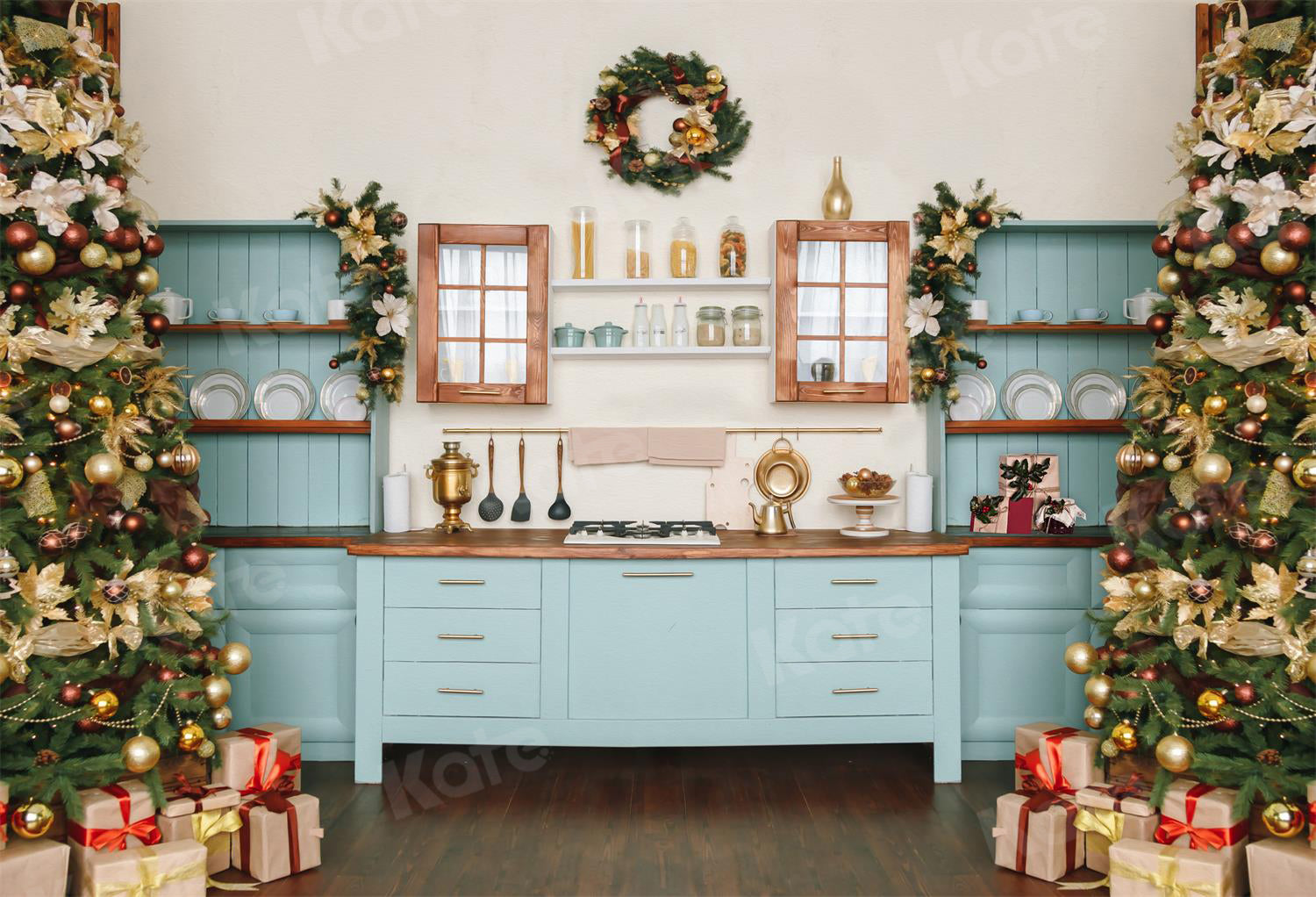 Kate Christmas Kitchen Room Backdrop for Photography