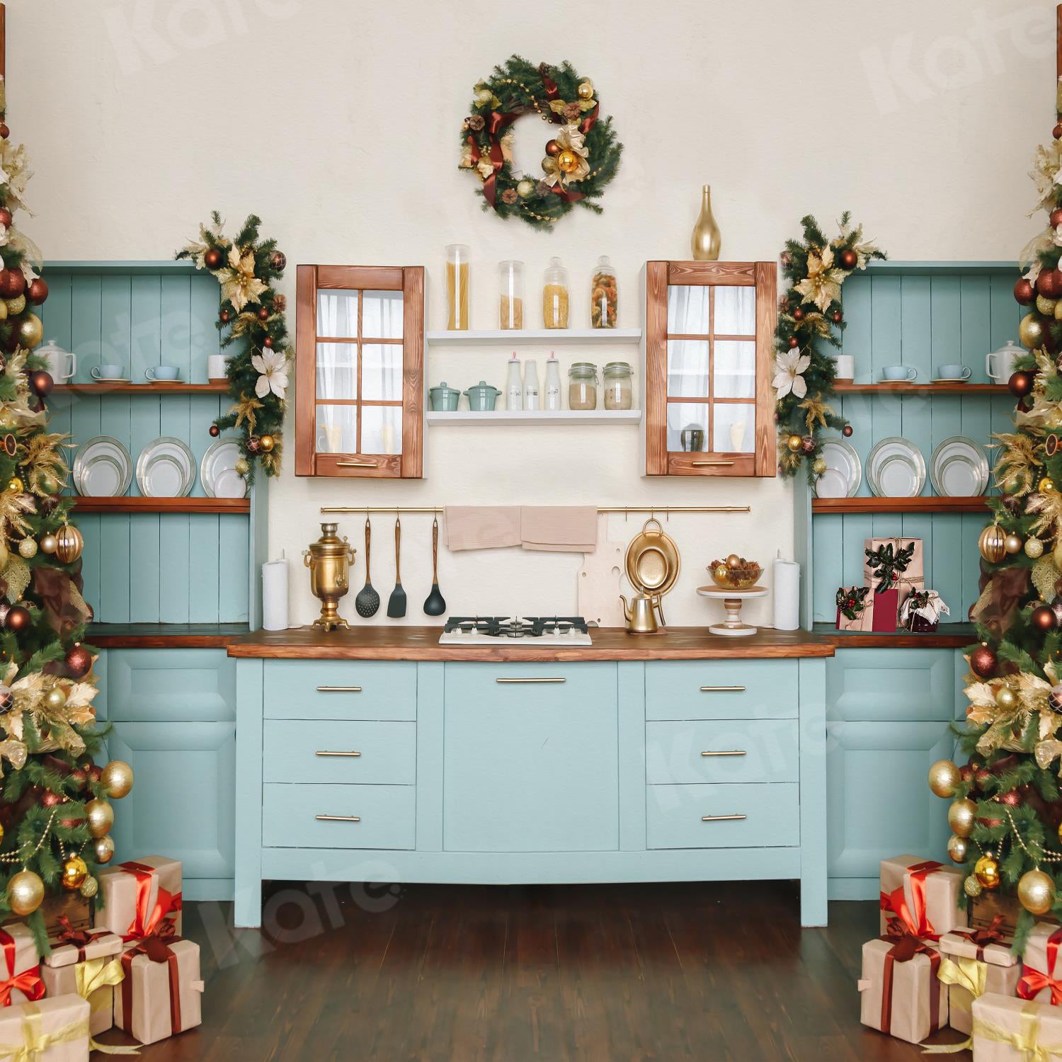 Kate Christmas Kitchen Room Backdrop for Photography