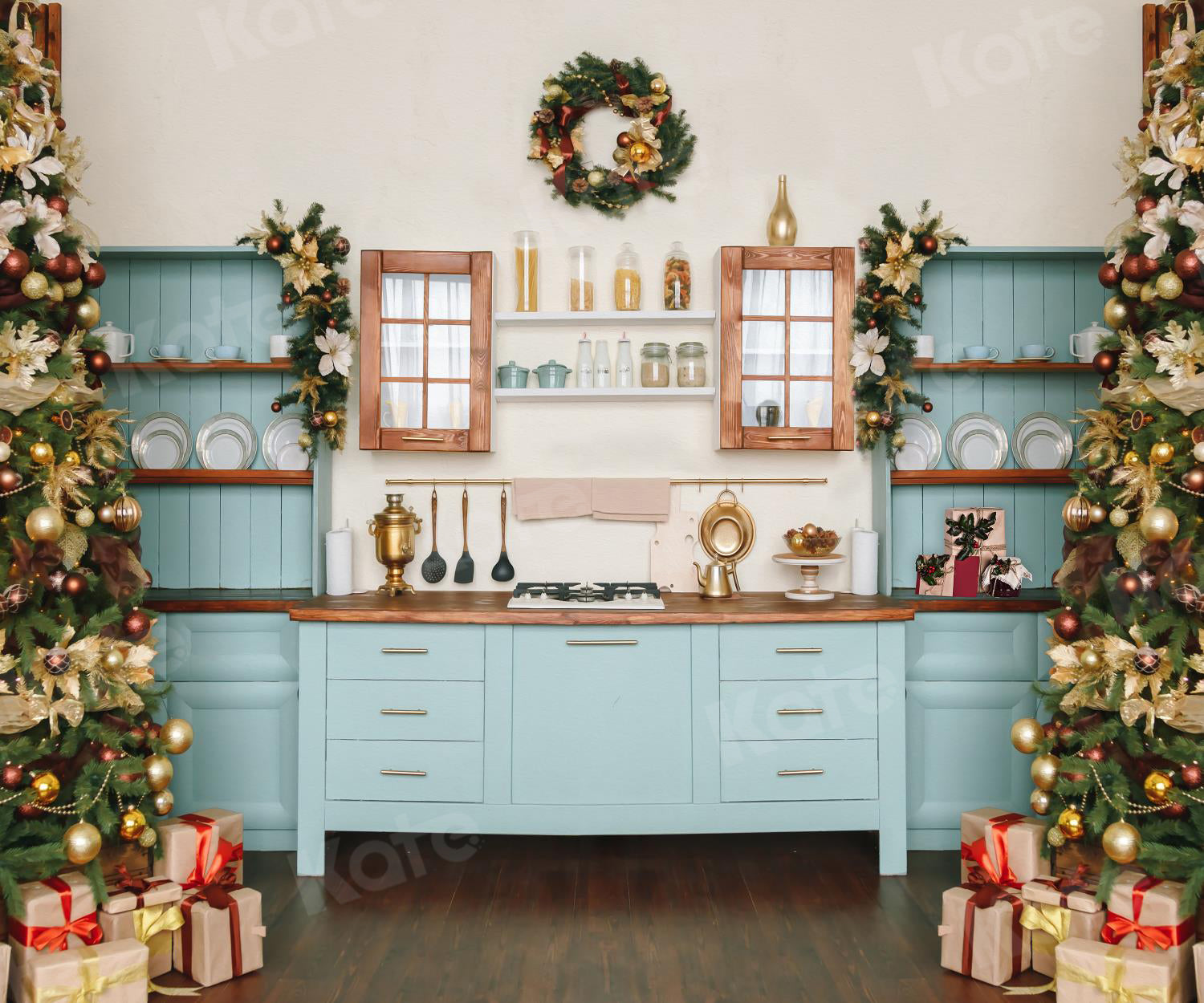 Kate Christmas Kitchen Room Backdrop for Photography