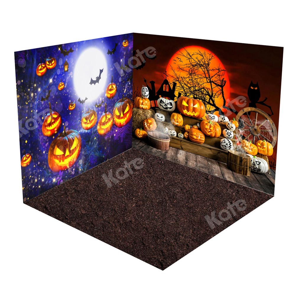 Kate Halloween Pumpkin Atmosphere Moon Room Set(8ftx8ft&10ftx8ft&8ftx10ft) - Kate Backdrop AU