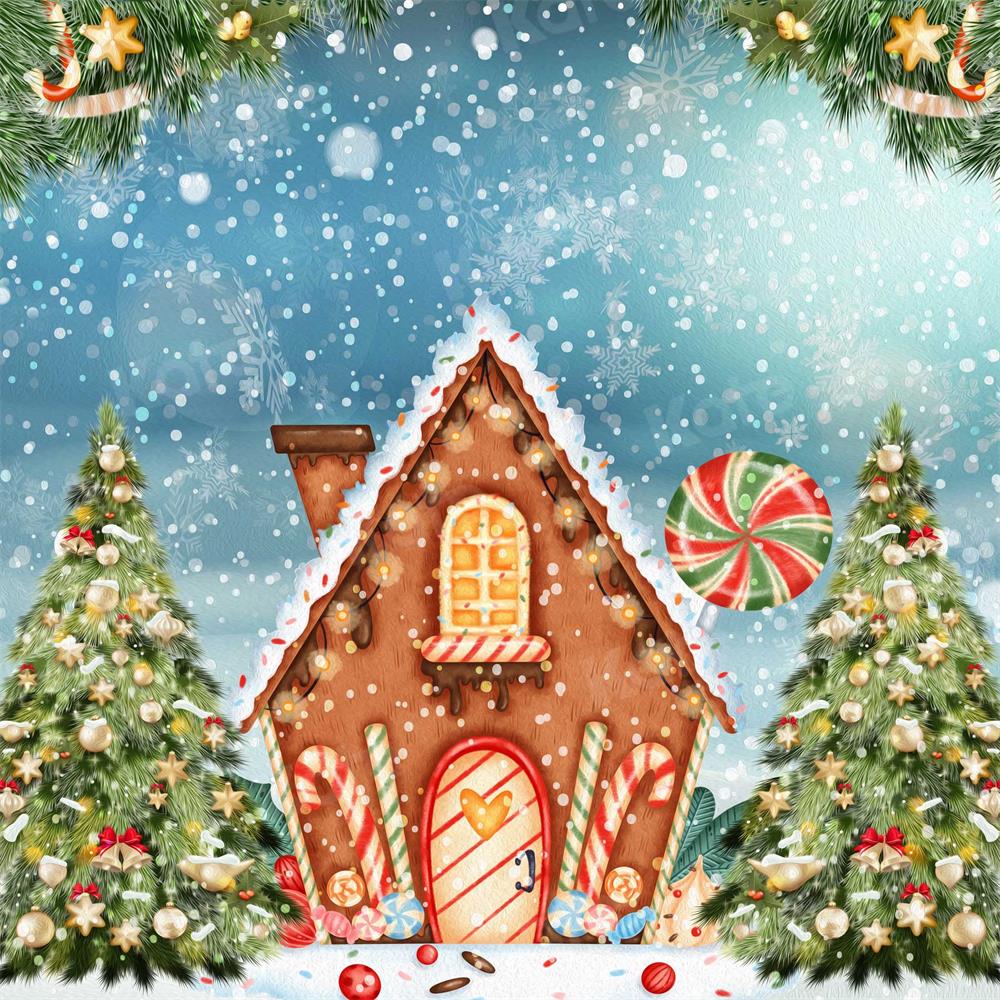 Kate Christmas Oil Painting Candy House Snow Backdrop for Photography - Kate Backdrop AU