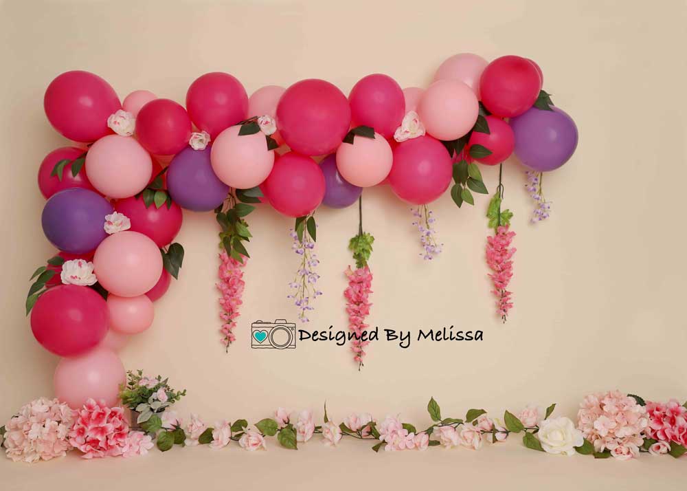 Kate Flower Balloon Birthday Pink Purple Backdrop Designed by Melissa King - Kate Backdrop AU