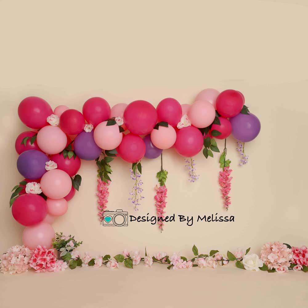 Kate Flower Balloon Birthday Pink Purple Backdrop Designed by Melissa King - Kate Backdrop AU