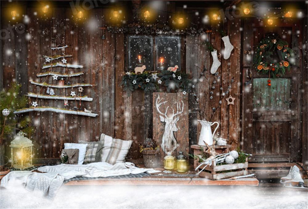 Kate Winter Snowy Lazy Christmas Wooden Backdrop for Photography