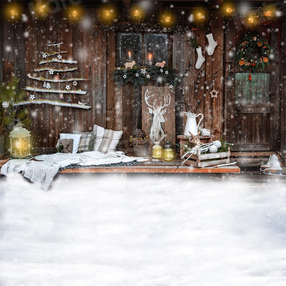 Kate Winter Snowy Lazy Christmas Wooden Backdrop for Photography - Kate Backdrop AU