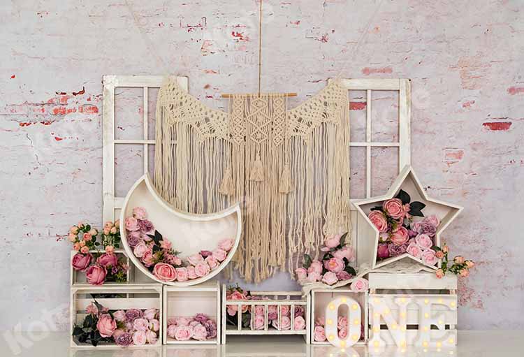 Kate Birthday Flower Boho Cake Smash Backdrop Designed by Emetselch - Kate Backdrop AU